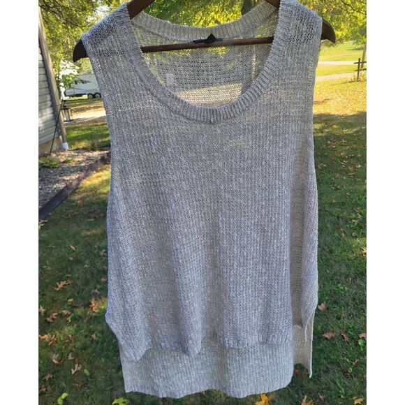 Eileen Fisher Top Women's Large Cream Open Knit Organic Cotton Linen Tunic - Picture 5 of 5